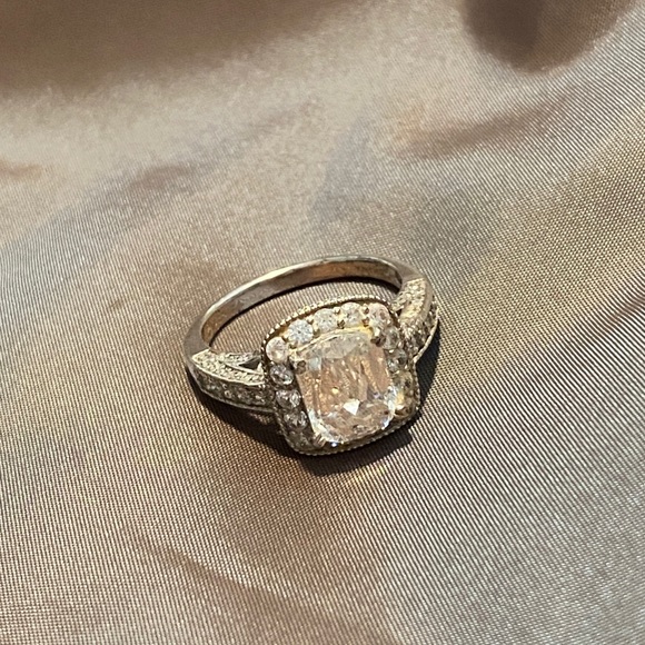 Sterling Silver Faux Diamond Ring Size 8/9 - Picture 1 of 6